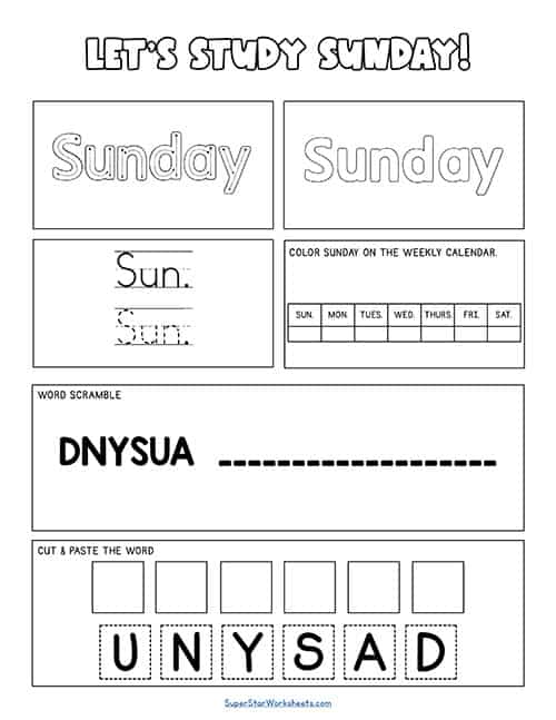 printable days of the week worksheet