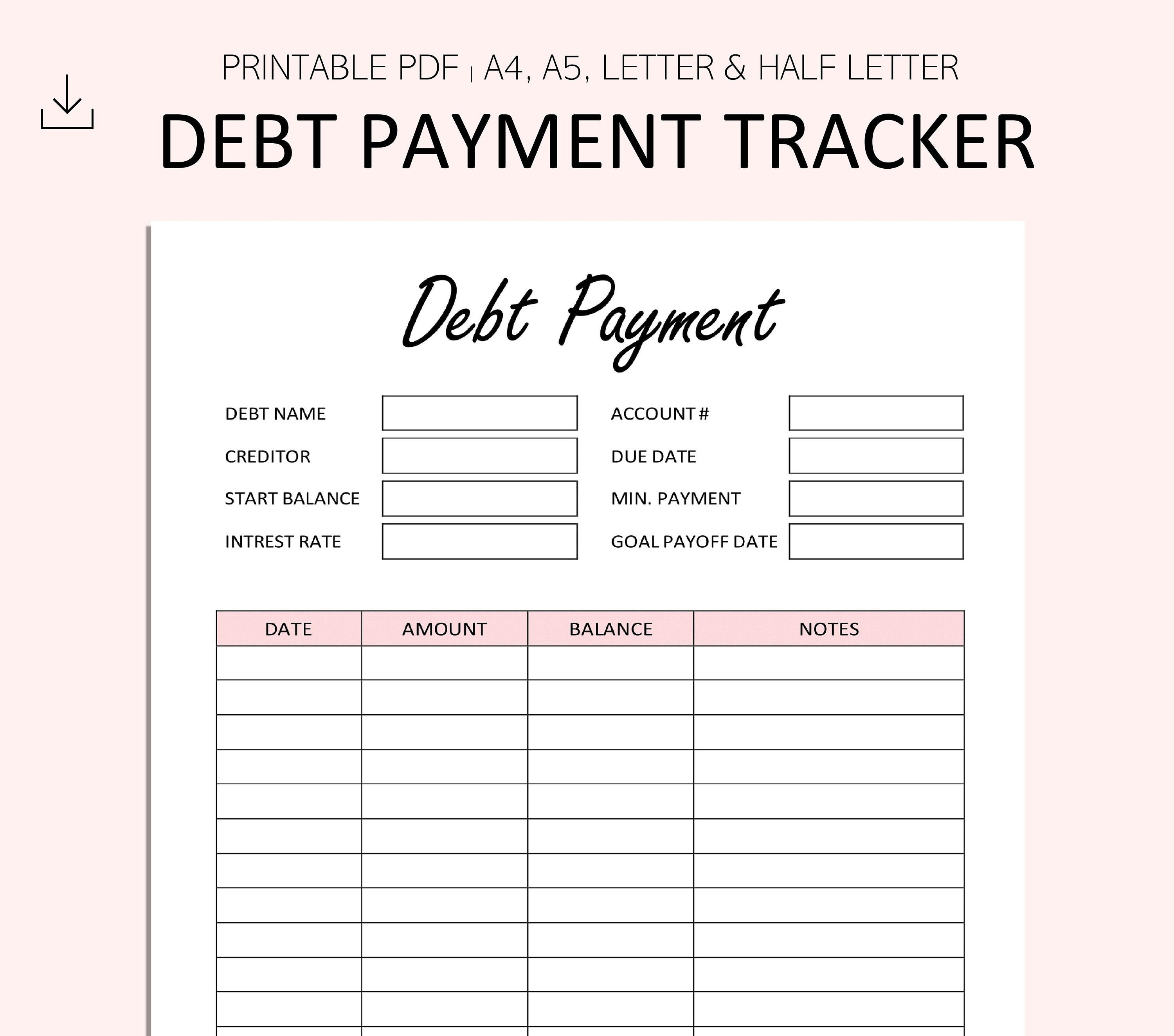 Debt Payment Tracker Printable Debt Payoff Planner Debt Snowball ...