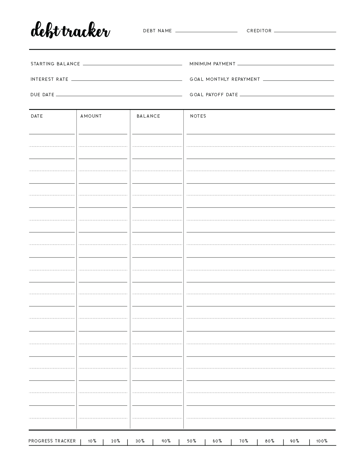 Free Debt Tracker Printable Template - World of Printables