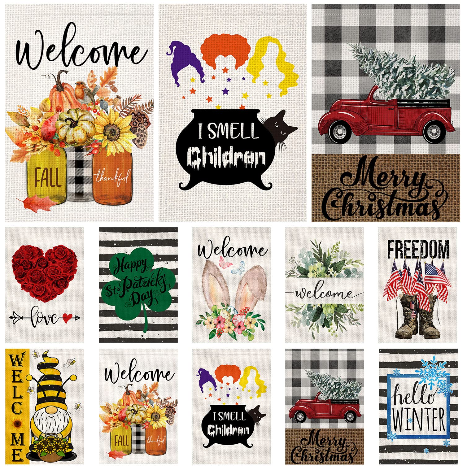 Amazon.com : Doncida 10 Pack Seasonal House Flag Set 28x40 Inches ...