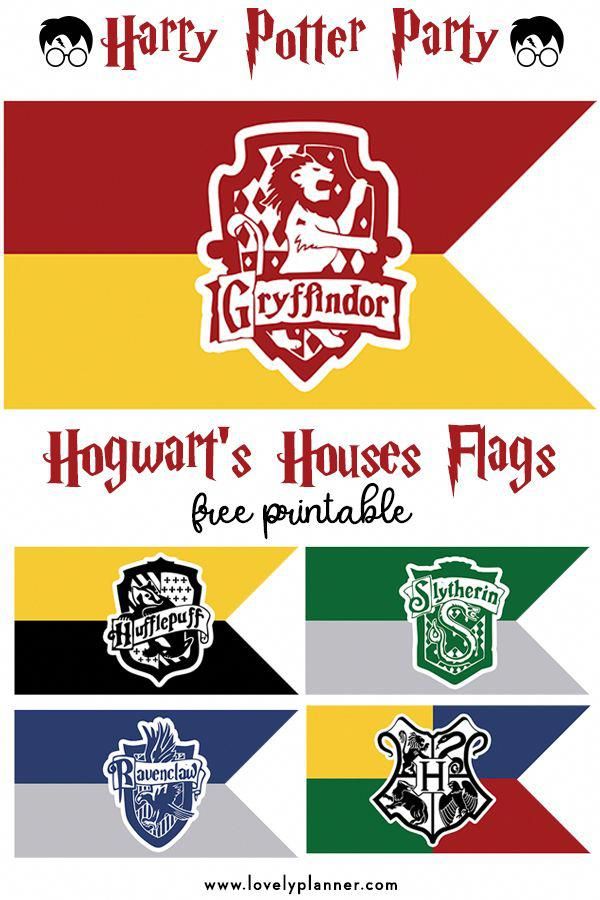 Free Printable Hogwarts House Flags - Harry Potter Party