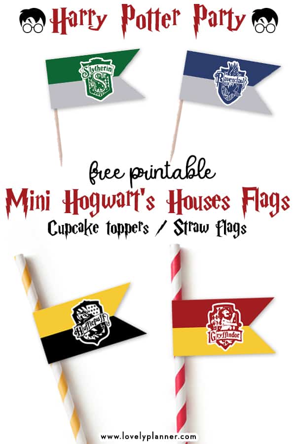 Free Printable Mini Hogwarts House Flags Cupcake toppers/Straw ...