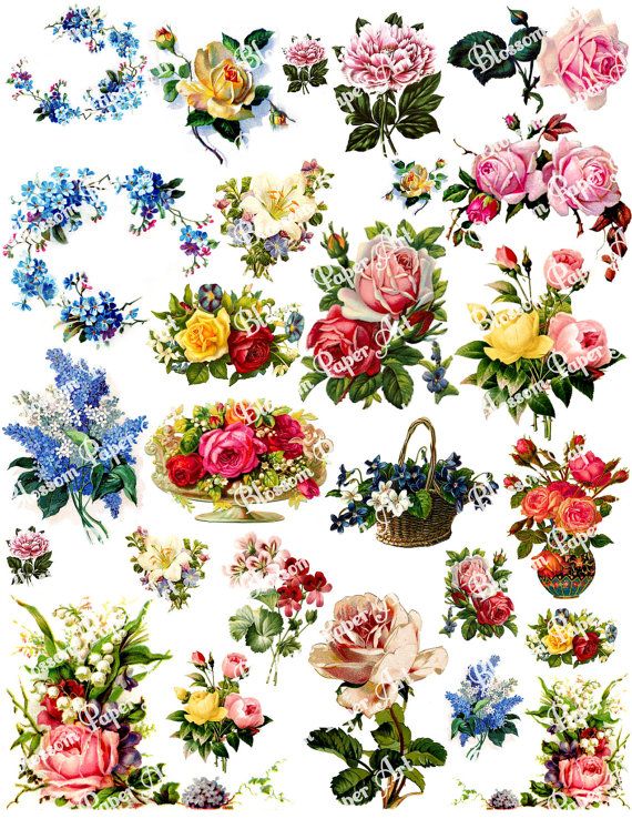 Vintage Flowers Digital Collage Sheet, Printable Floral Collage ...