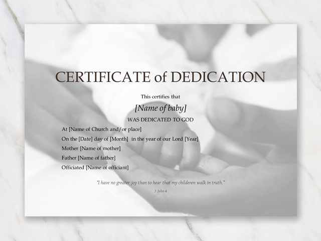 printable dedication certificates