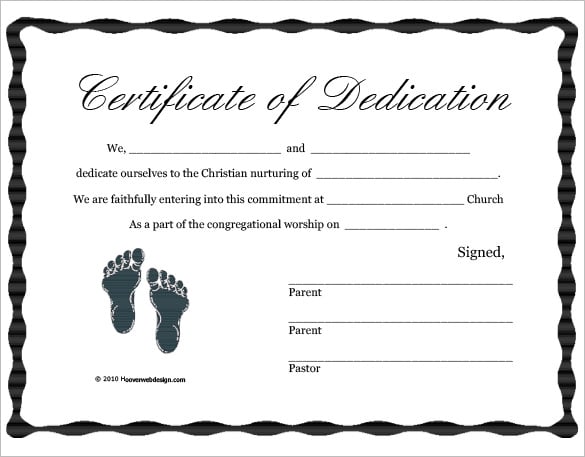 printable dedication certificates
