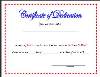 printable dedication certificates
