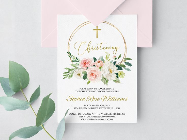 EDITABLE Christening Invitation Template, 100% Editable, Floral ...