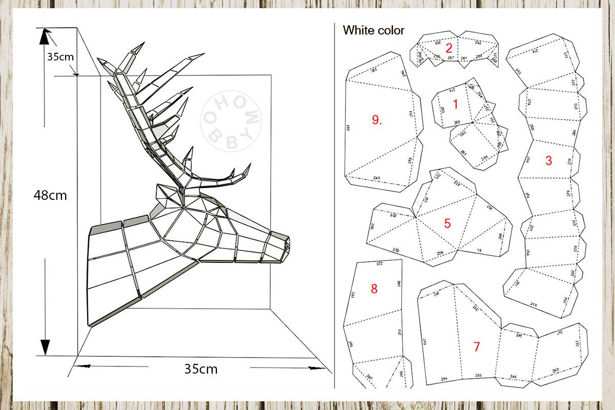 Deer Trophy 3D Papercraft Template Paper Sculpture HOBBYMO Deer Trophy 3D Papercraft Template Paper Sculpture HOBBYMO