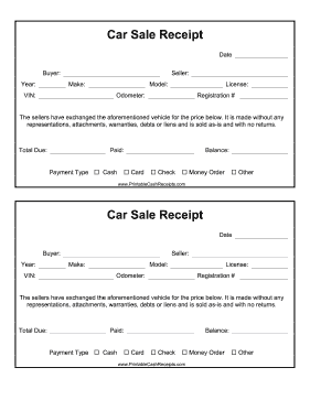 printable deposit receipt for car sale