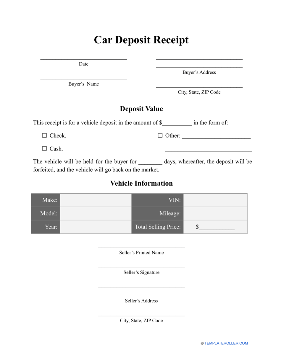 Car Deposit Receipt Template - Fill Out, Sign Online and Download ...
