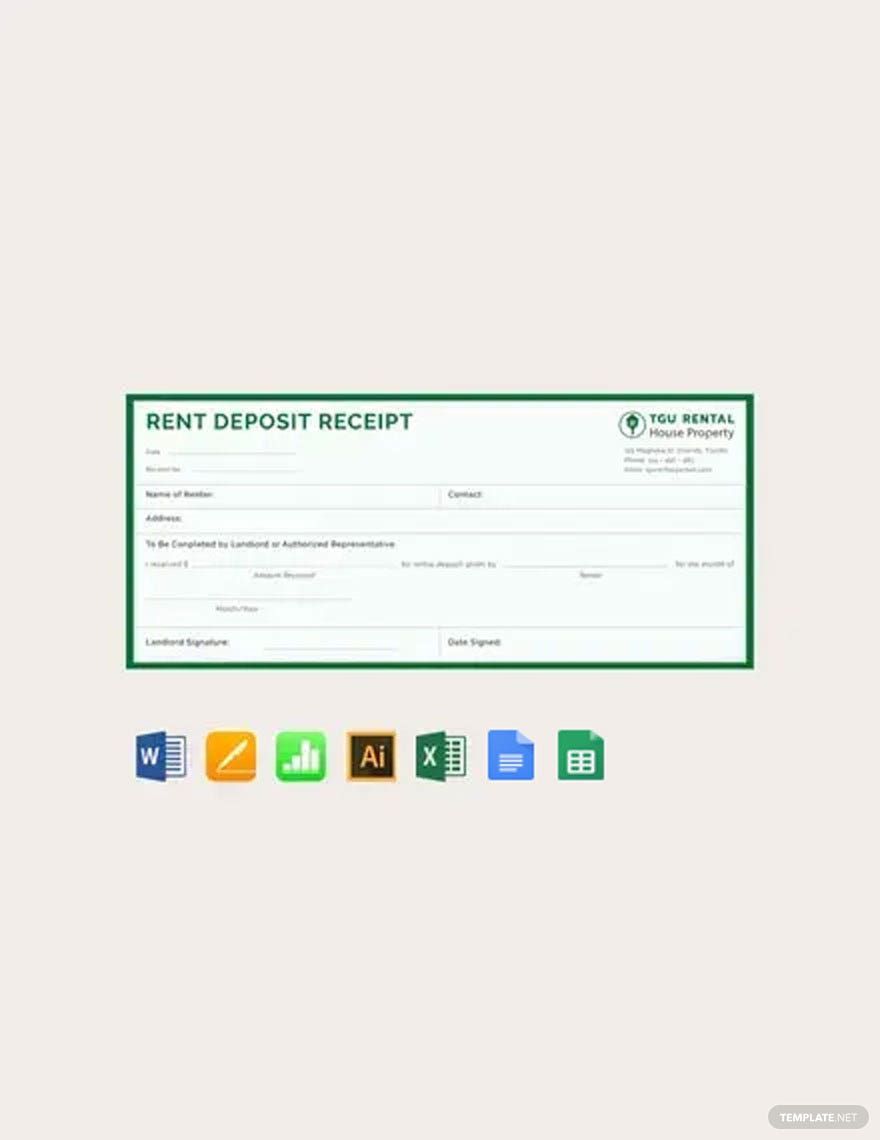 Rent Deposit Receipt Template in Google Docs, Google Sheets, Pages ...