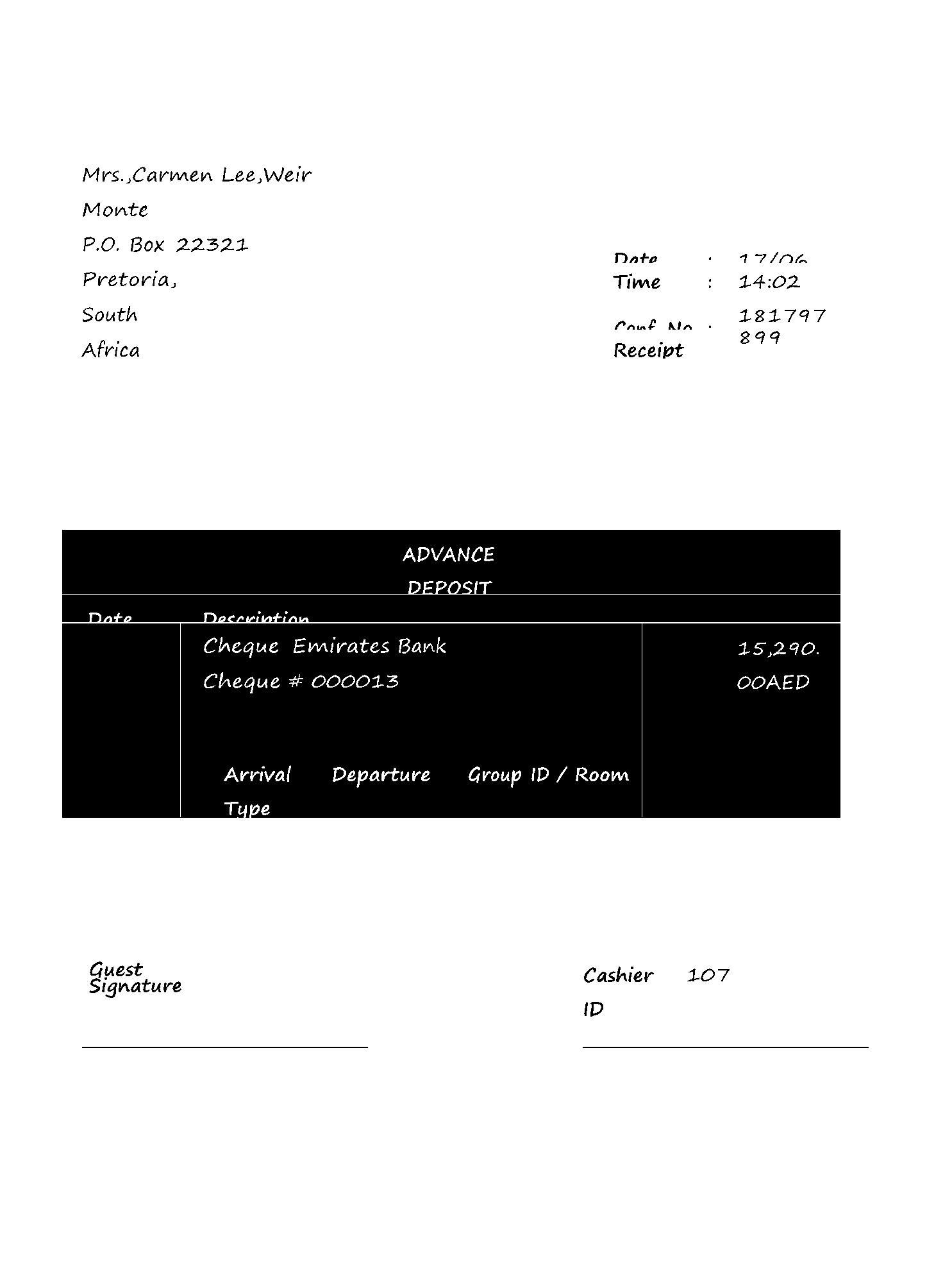 printable deposit receipt