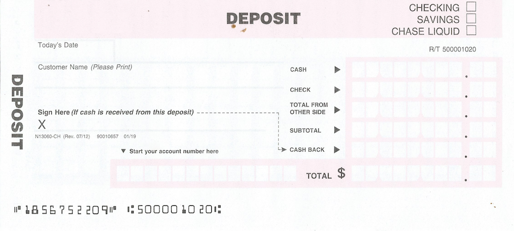 printable deposit slip chase