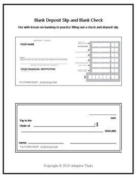 FREE Blank Deposit Slip and Blank Check by Adaptive Tasks | TPT