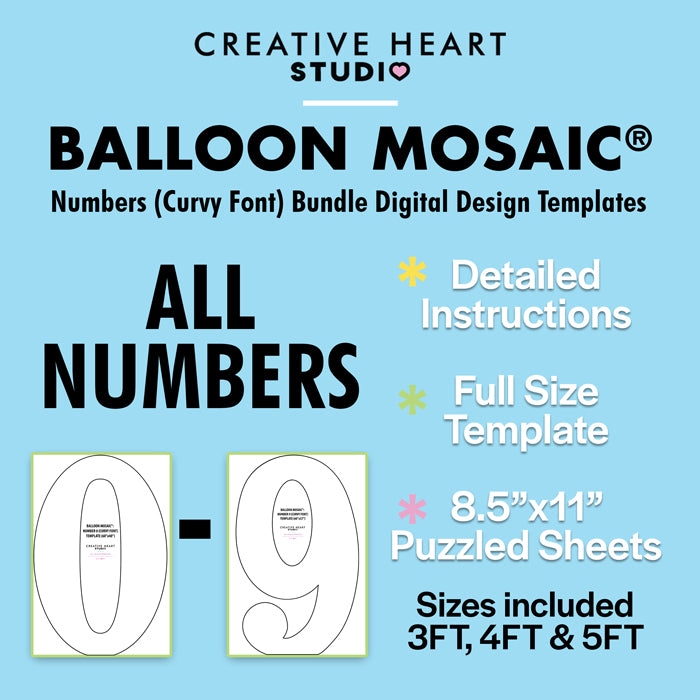 Numbers Bundle (Curvy Font) BALLOON MOSAIC digital design template ...
