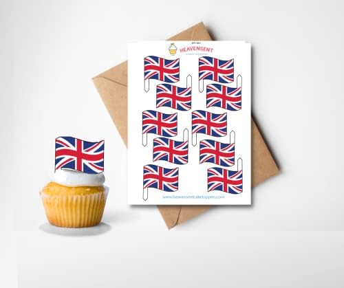20 Pre-cut England British UK Flags Edible Premium Thick Wafer Card  Standing Cupcake Toppers Birthday Party King Queen Royal Britain Cake  Decorations