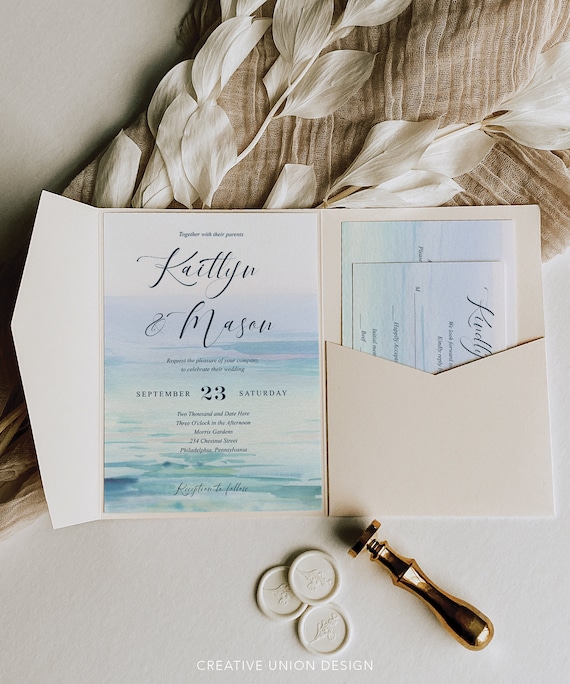 Minimal Beach Wedding Invitations Template, Printable Wedding ...
