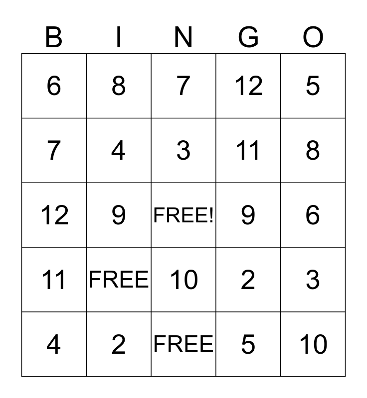 DICE BINGO Card