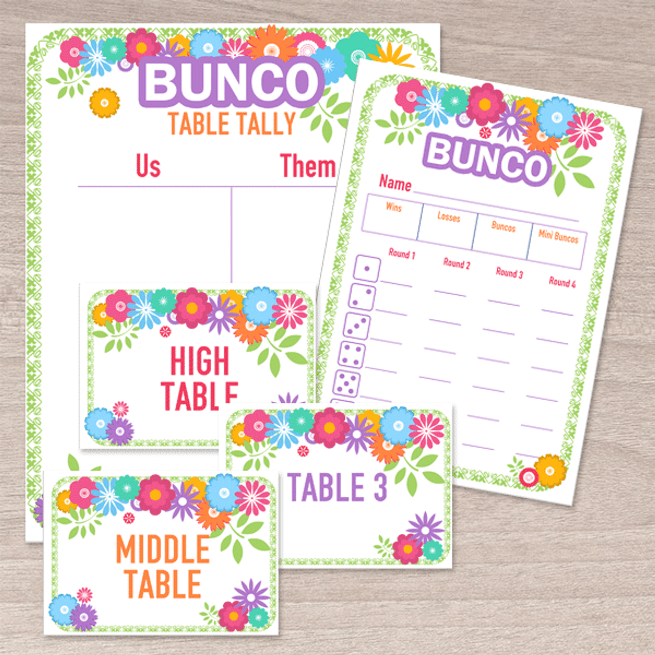 Printable Flower Bunco Set - Score Cards, Tallies, Markers - Dice ...