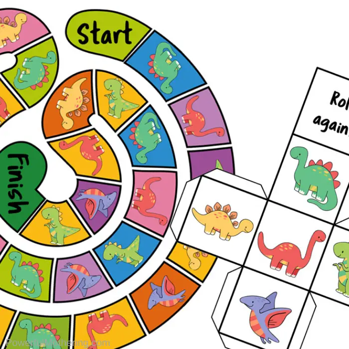 Free Printable Dinosaur Board Game With Dice For Kids