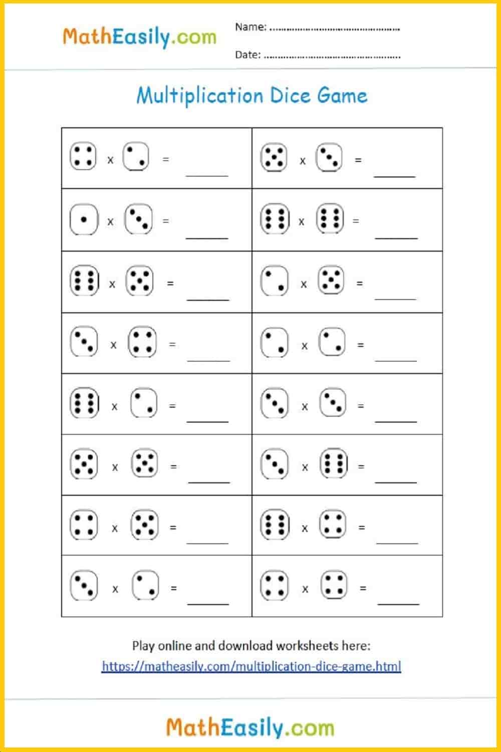 printable dice games for math