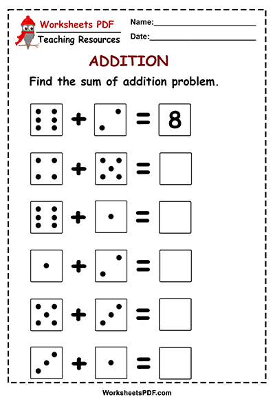 Dice Addition - Free Printables - Worksheets PDF