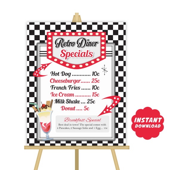 printable diner signs
