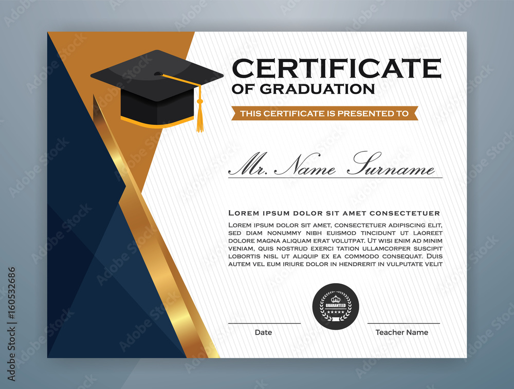 High School Diploma Certificate Template Design with graduate cap ...