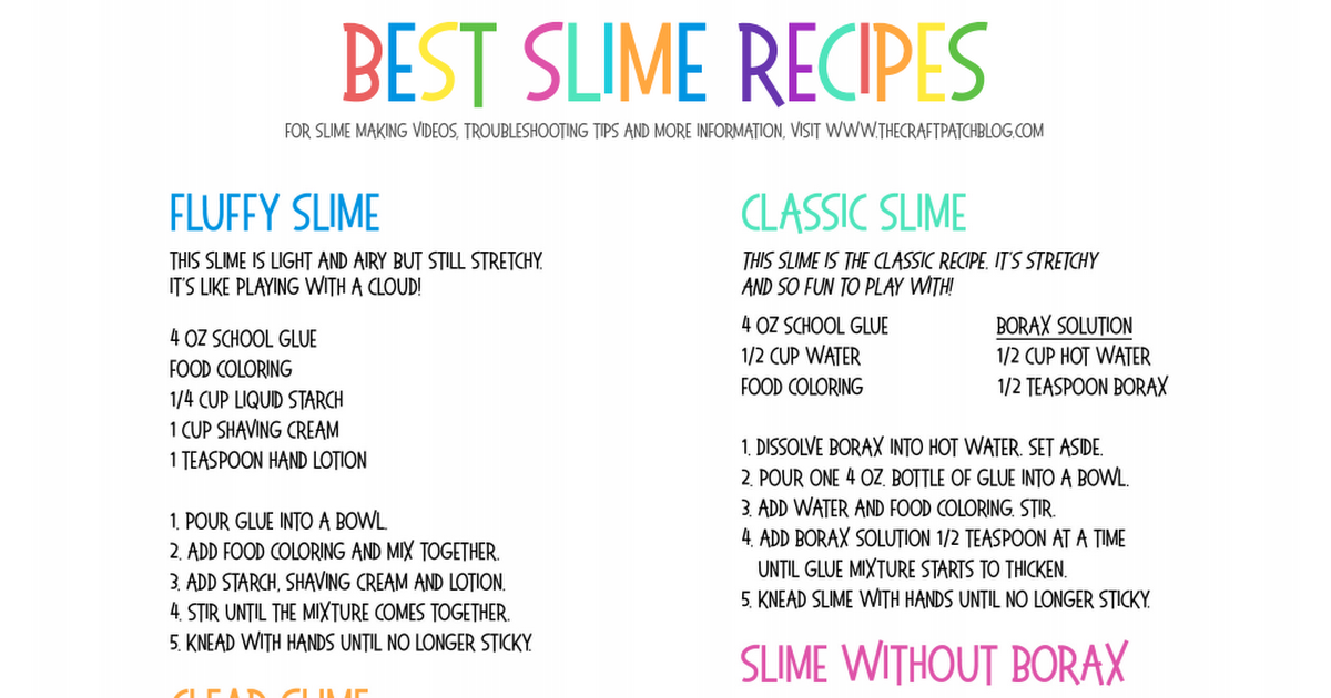 printable directions to make slime