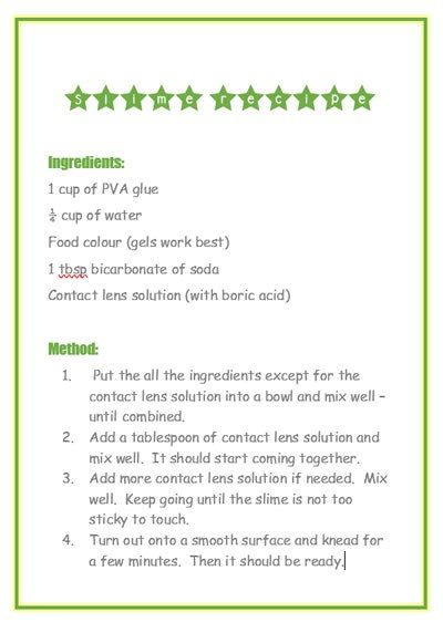printable directions to make slime