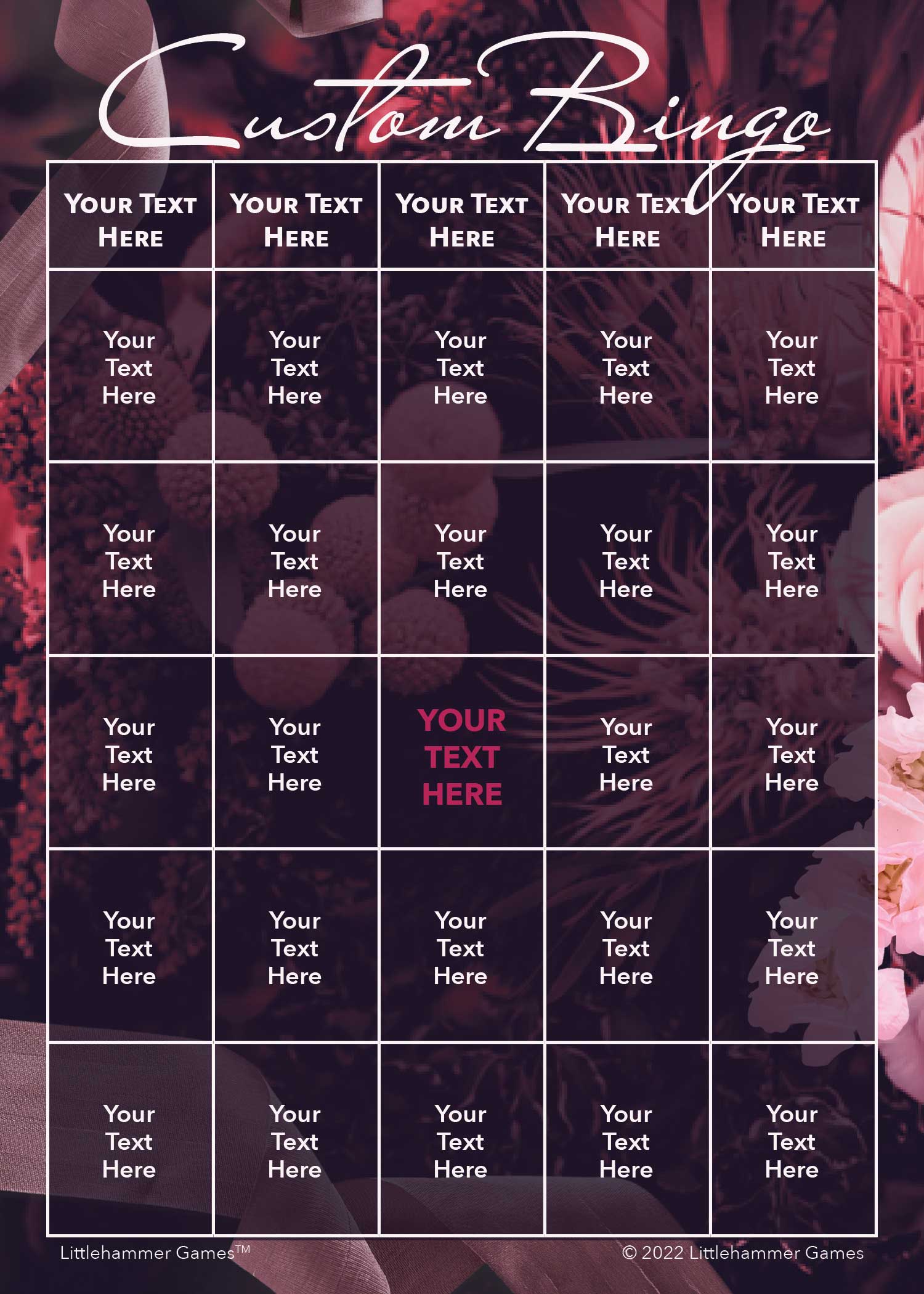 Custom Bingo Card - Dark Floral Printable Game Cards ...