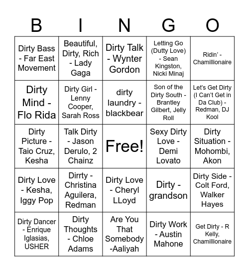 Dirty Bingo Card