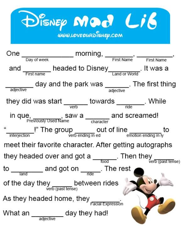 Disney Mad Libs - 7 Free PDF Printables | Printablee