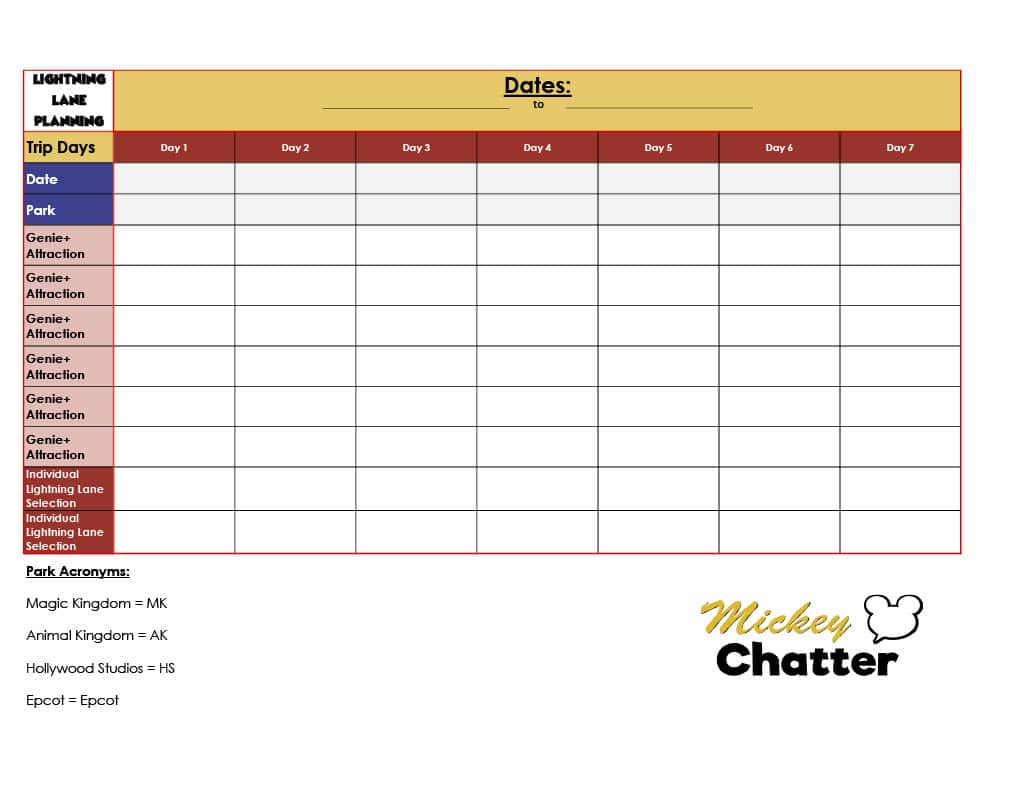printable disney planning pages