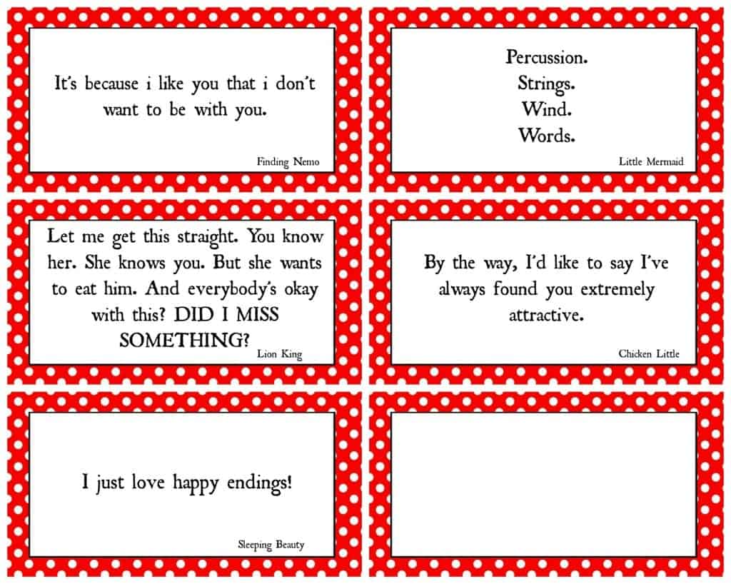 Disney Movie Quotes game with Free Printables! - A girl and a glue gun