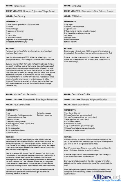 PRINTABLE: Print Out the Disney Parks Most Popular Recipes ...