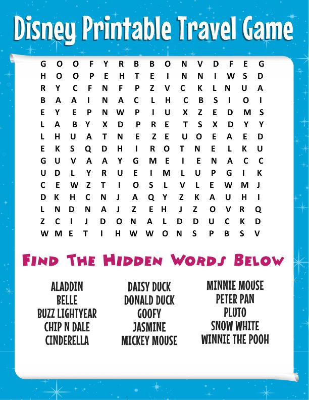 Free Disney Word Search + More Printable Travel Games for Kids