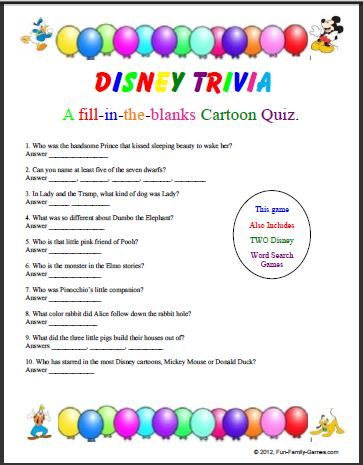 printable disney trivia questions and answers