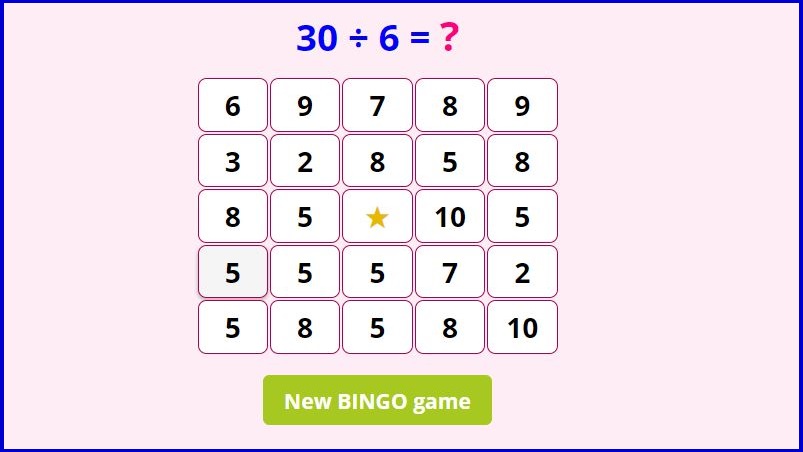 Division BINGO Game Online + Printable