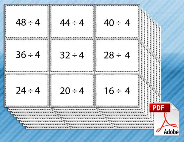 printable division flashcards with answers on back