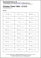 printable division tables worksheets