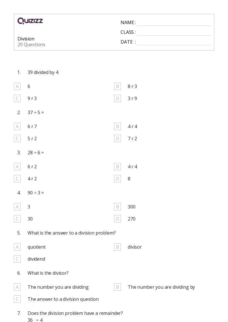 printable division worksheet for 4th
