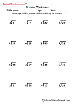 printable division worksheet no remainders