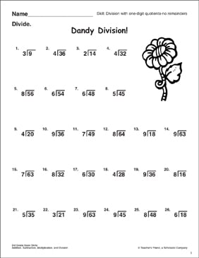 printable division worksheet no remainders