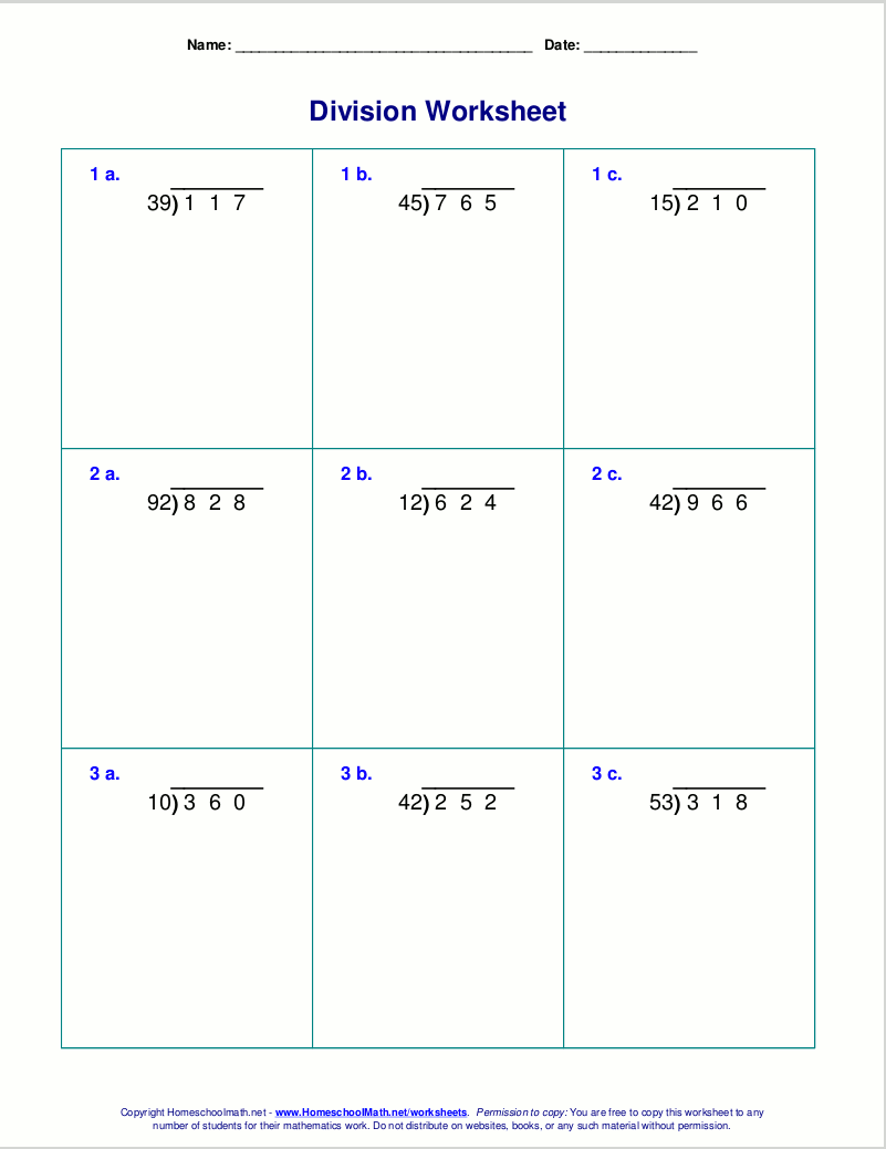 Long division worksheets for grades 4-6