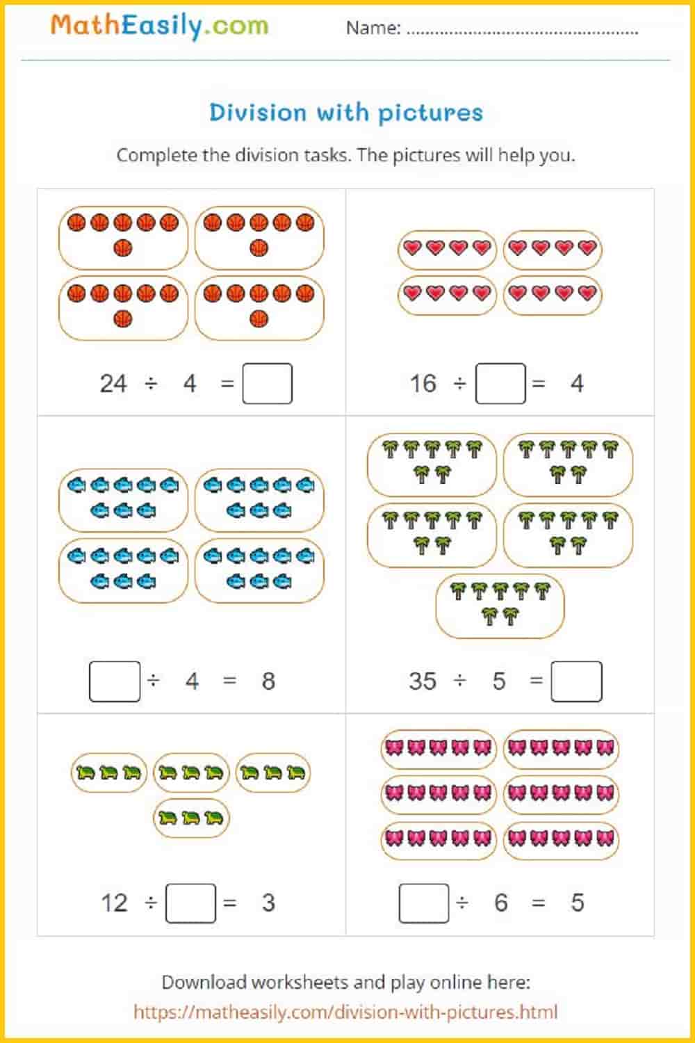 Division With Pictures Games + Worksheets