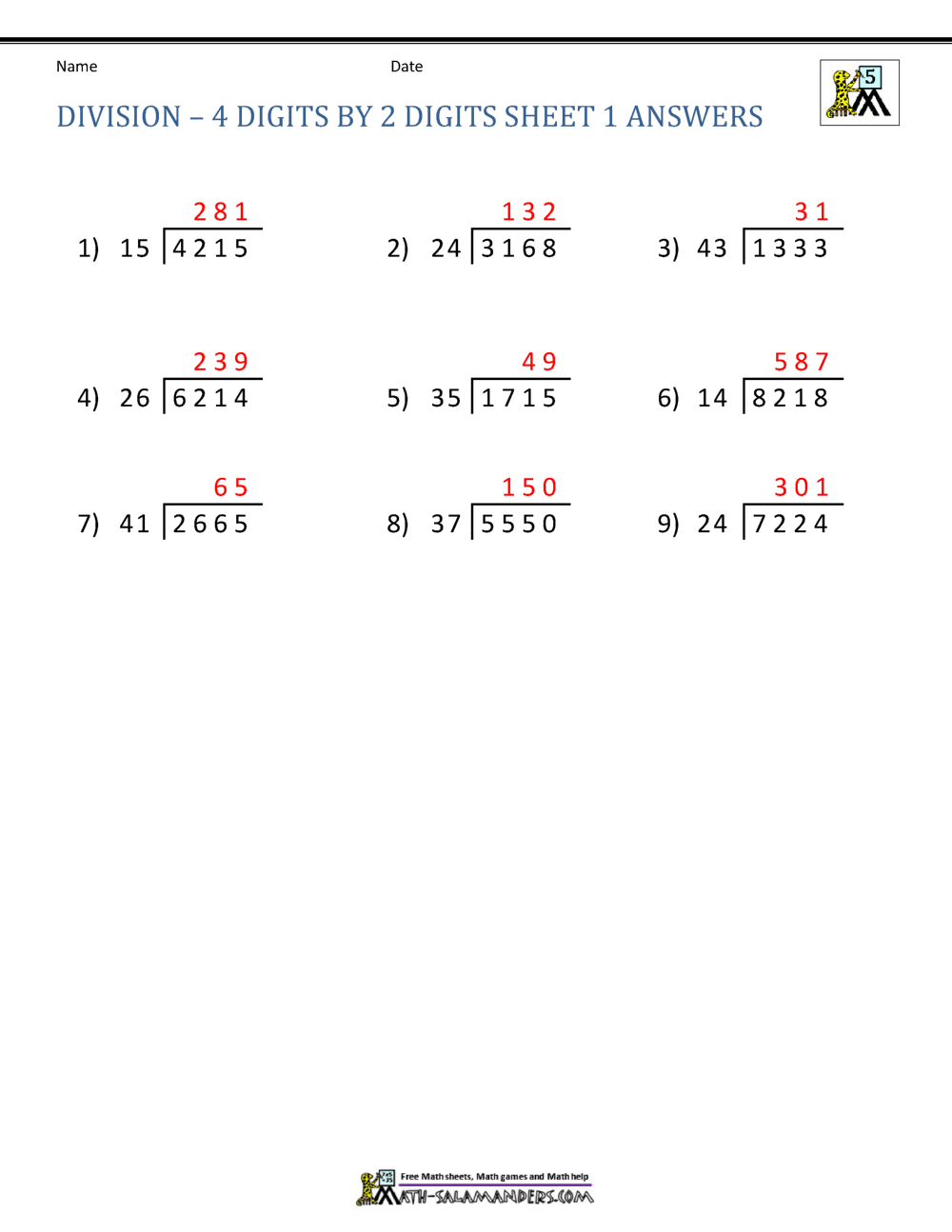 printable division worksheets for 5th grade