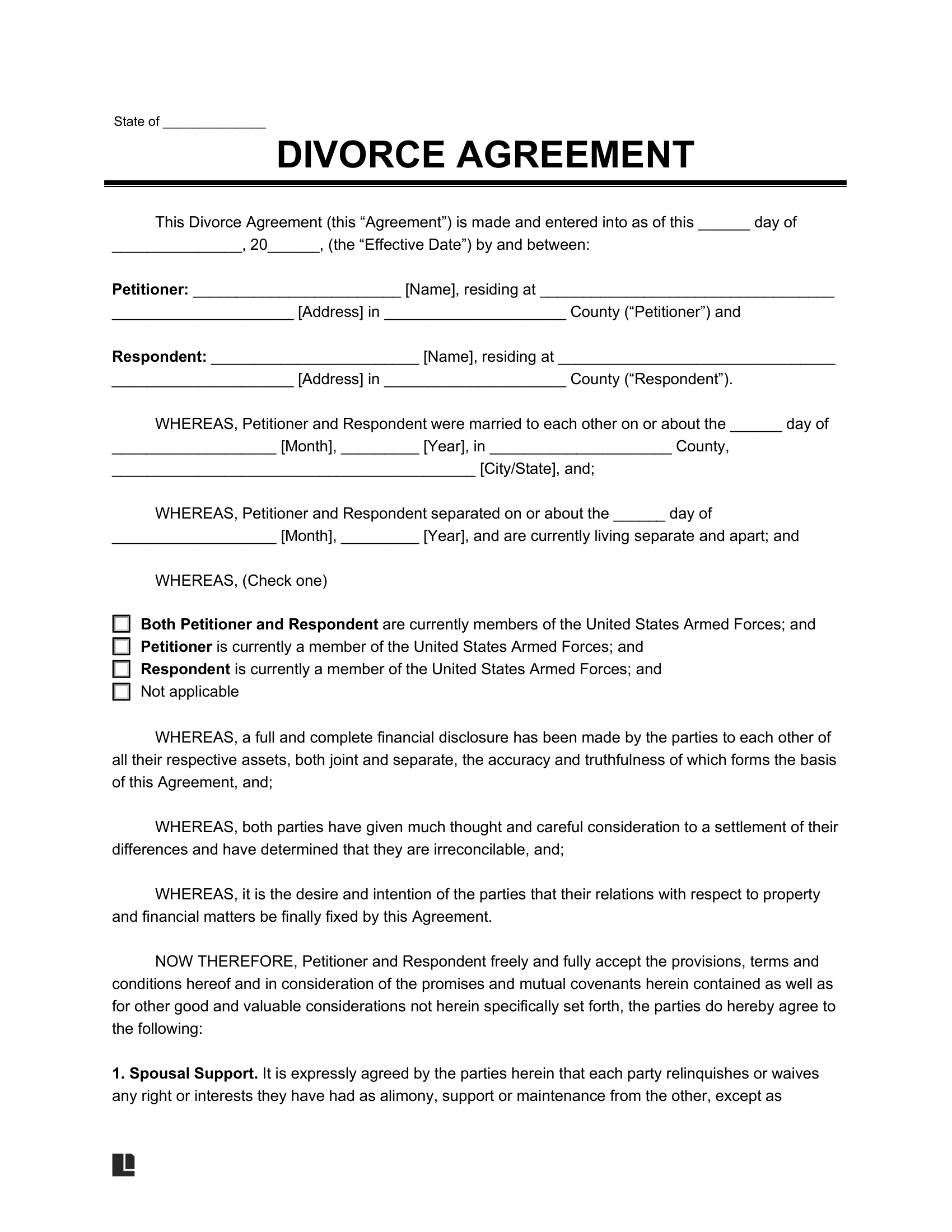 Free Divorce Settlement Agreement Template | PDF &  Word