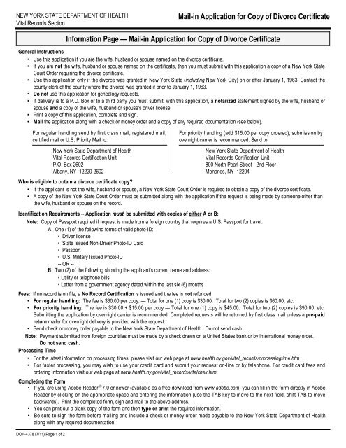 Form DOH-4378 - Mail-in Application for Copy of Dissolution of ...