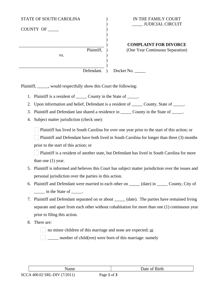 printable divorce forms south carolina